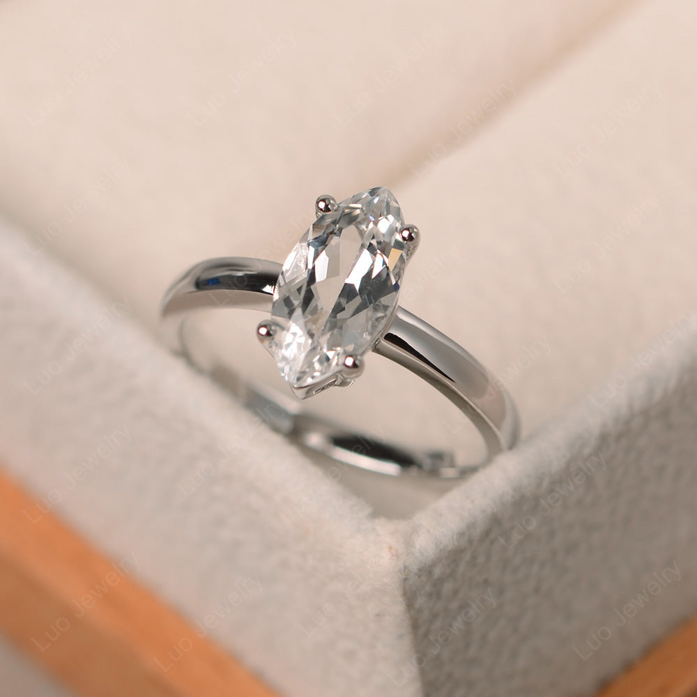 Marquise Cut White Topaz Solitaire Ring Rose Gold - LUO Jewelry