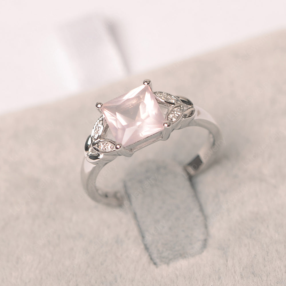 Princess Cut Rose Quartz Wedding Ring - LUO Jewelry