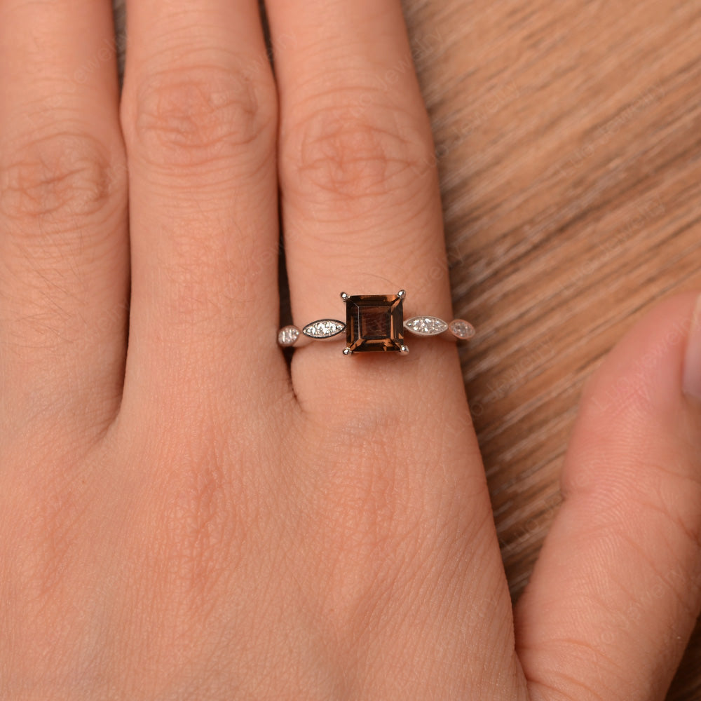 Square Cut Smoky Quartz Ring White Gold - LUO Jewelry