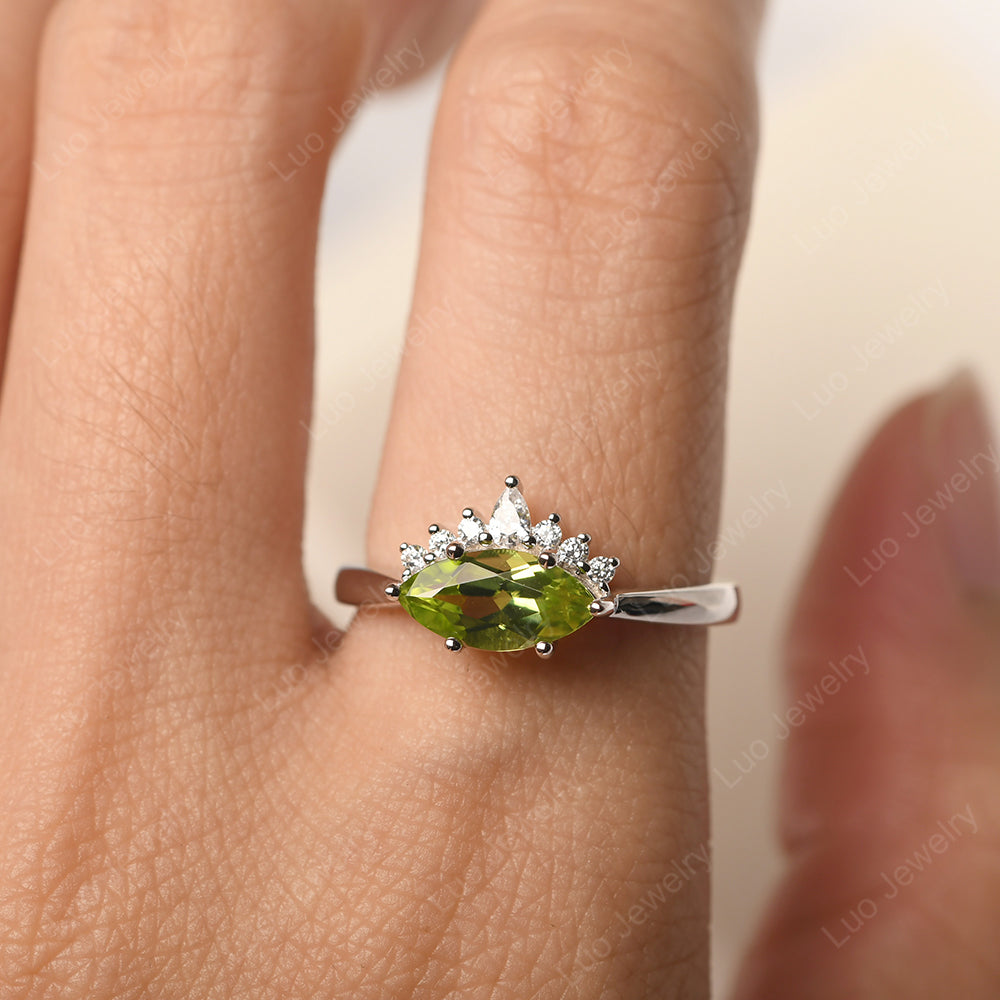 Horizontal Marquise Peridot Ring White Gold - LUO Jewelry