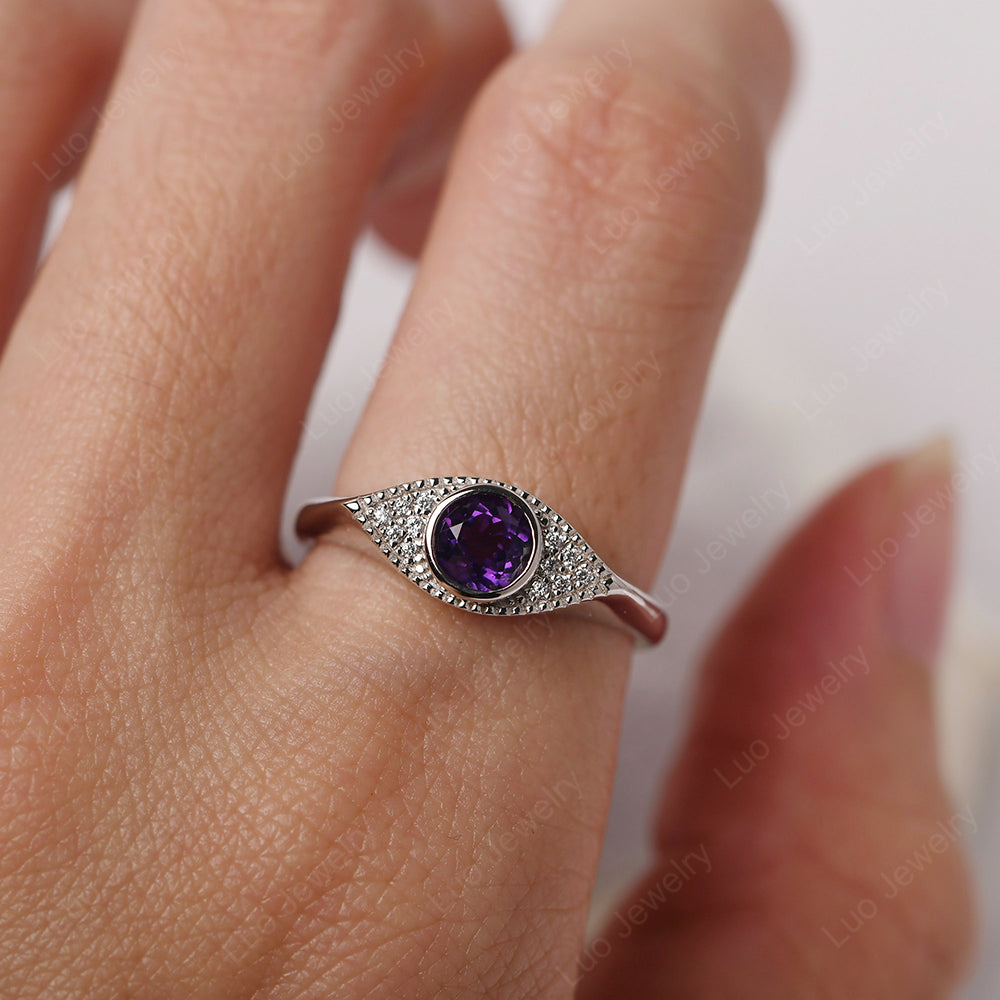 Amethyst Ring Evil Eye Ring Yellow Gold - LUO Jewelry