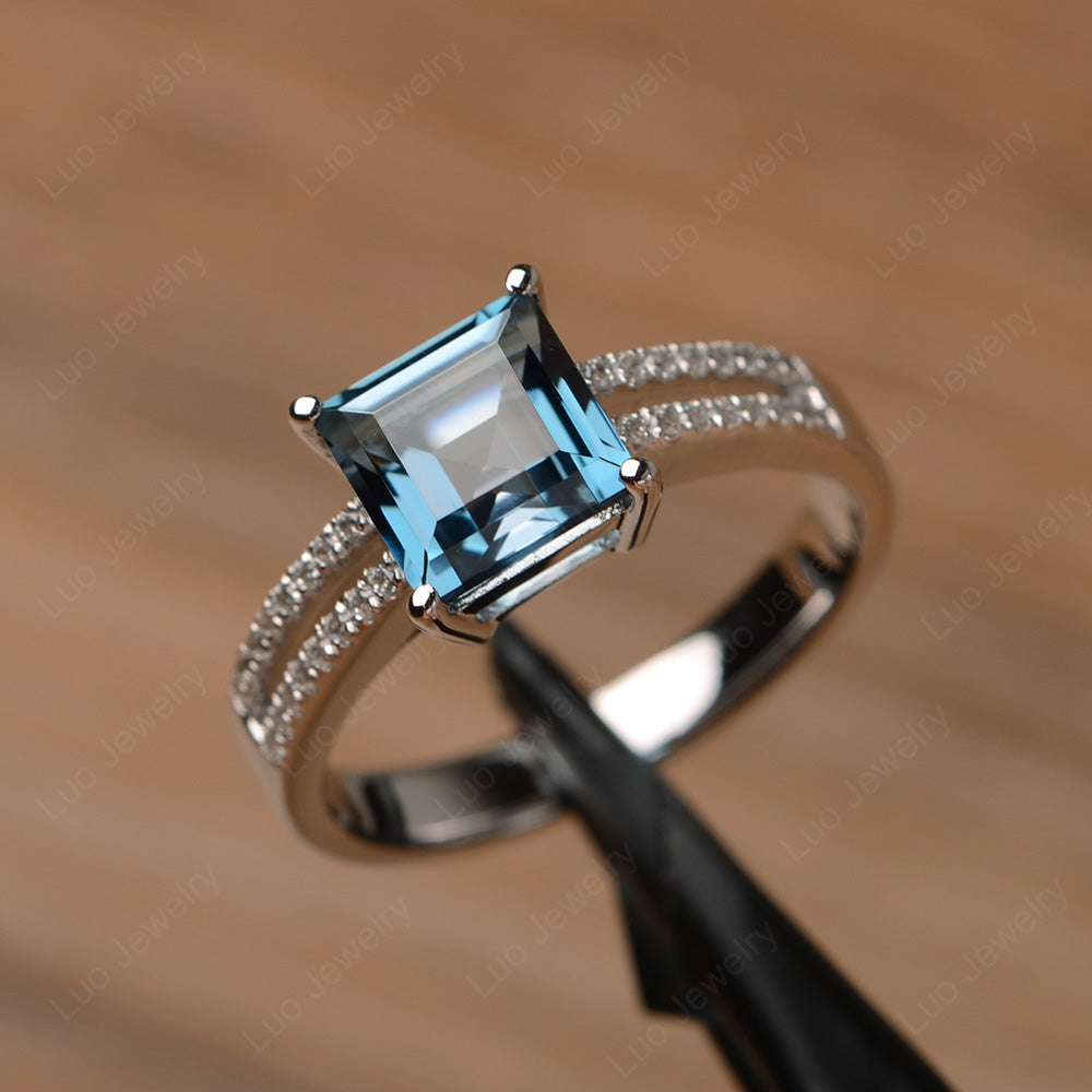 Double Band Square Cut London Blue Topaz Ring Silver - LUO Jewelry