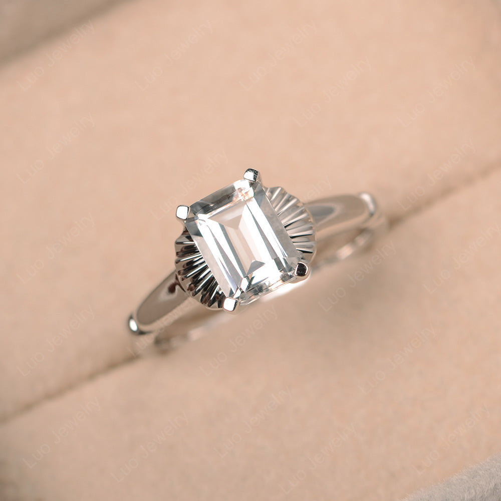 Vintage Emerald Cut White Topaz Solitaire Ring - LUO Jewelry