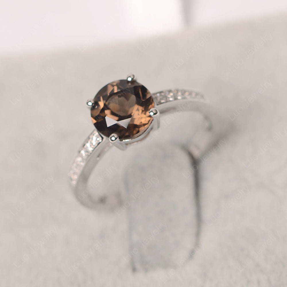 Round Cut Smoky Quartz  Ring Yellow Gold - LUO Jewelry
