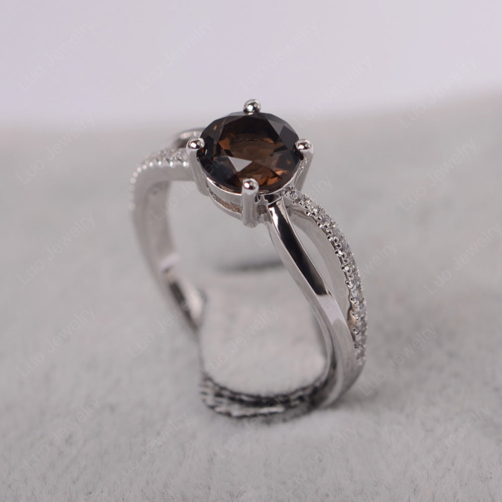 Smoky Quartz Ring Split Shank Engagement Ring - LUO Jewelry