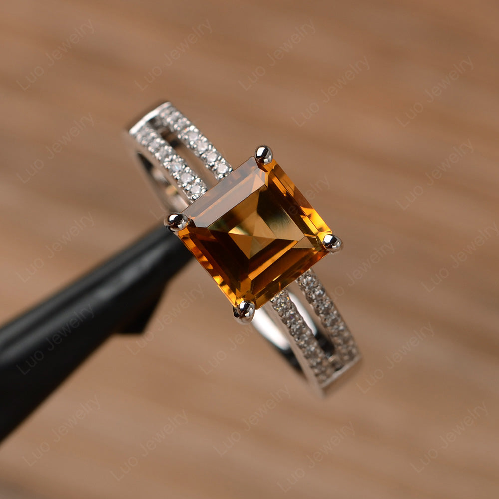 Double Band Square Cut Citrine Ring Silver - LUO Jewelry