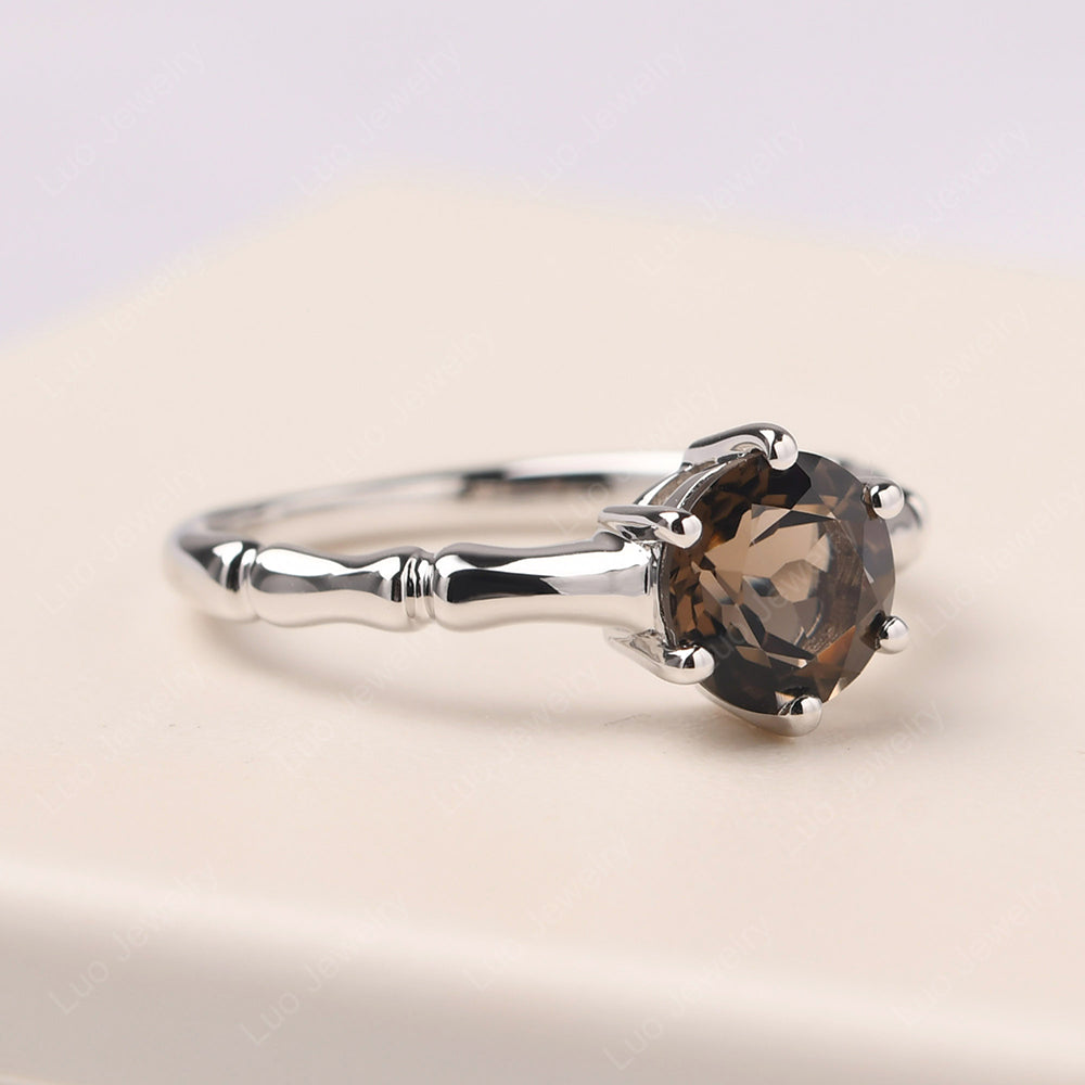 Bamboo 6 Prong Smoky Quartz  Solitaire Ring - LUO Jewelry