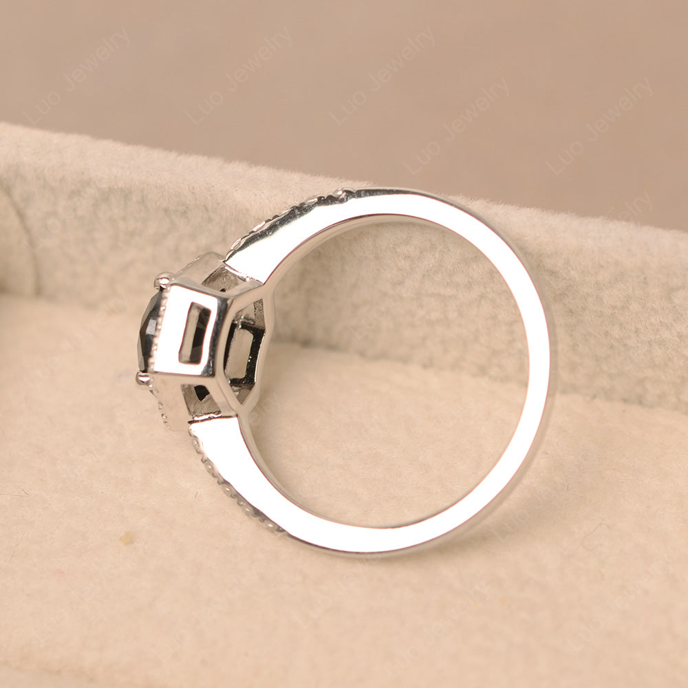 Black Spinel Halo Hexagon Setting Engagement Ring - LUO Jewelry