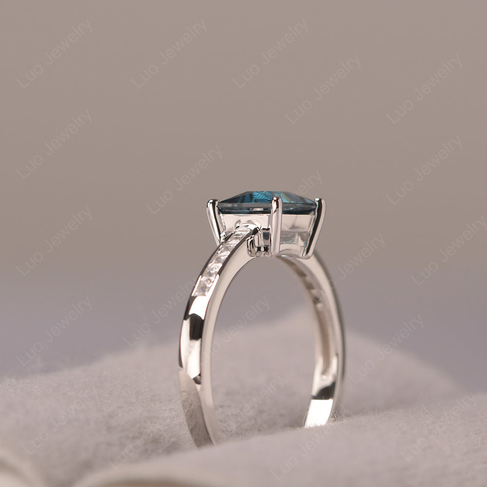London Blue Topaz Wedding Rings Princess Cut Rose Gold - LUO Jewelry