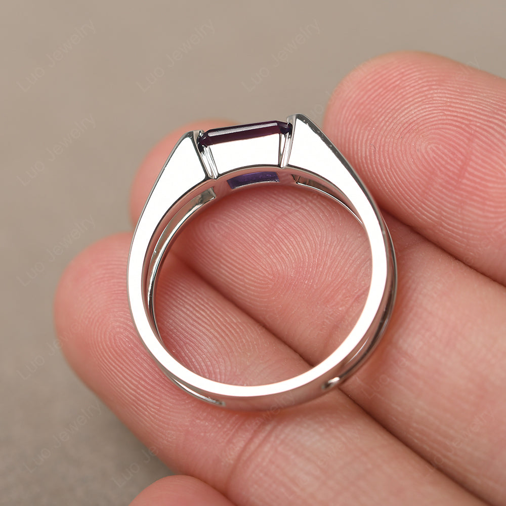 East West Amethyst Solitaire Ring - LUO Jewelry