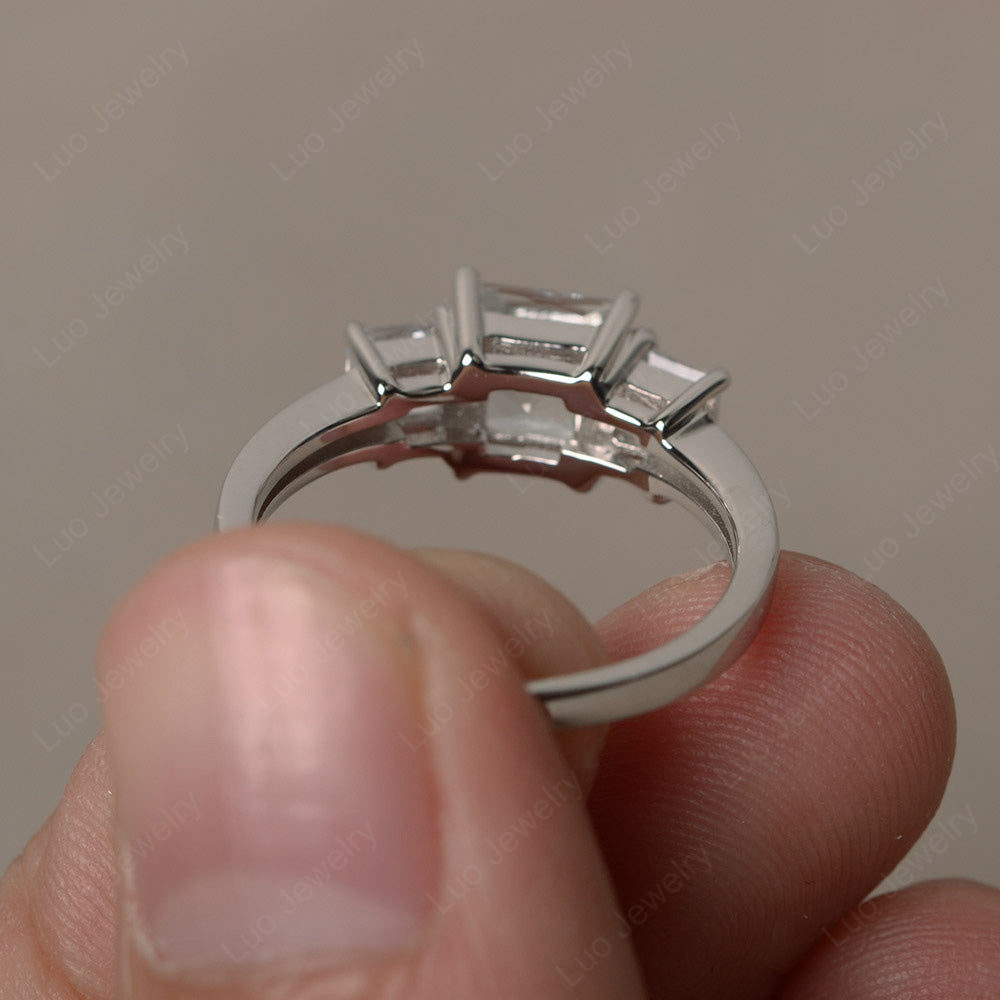 3 Stone Aquamarine Princess Cut Aquamarine Ring Silver - LUO Jewelry