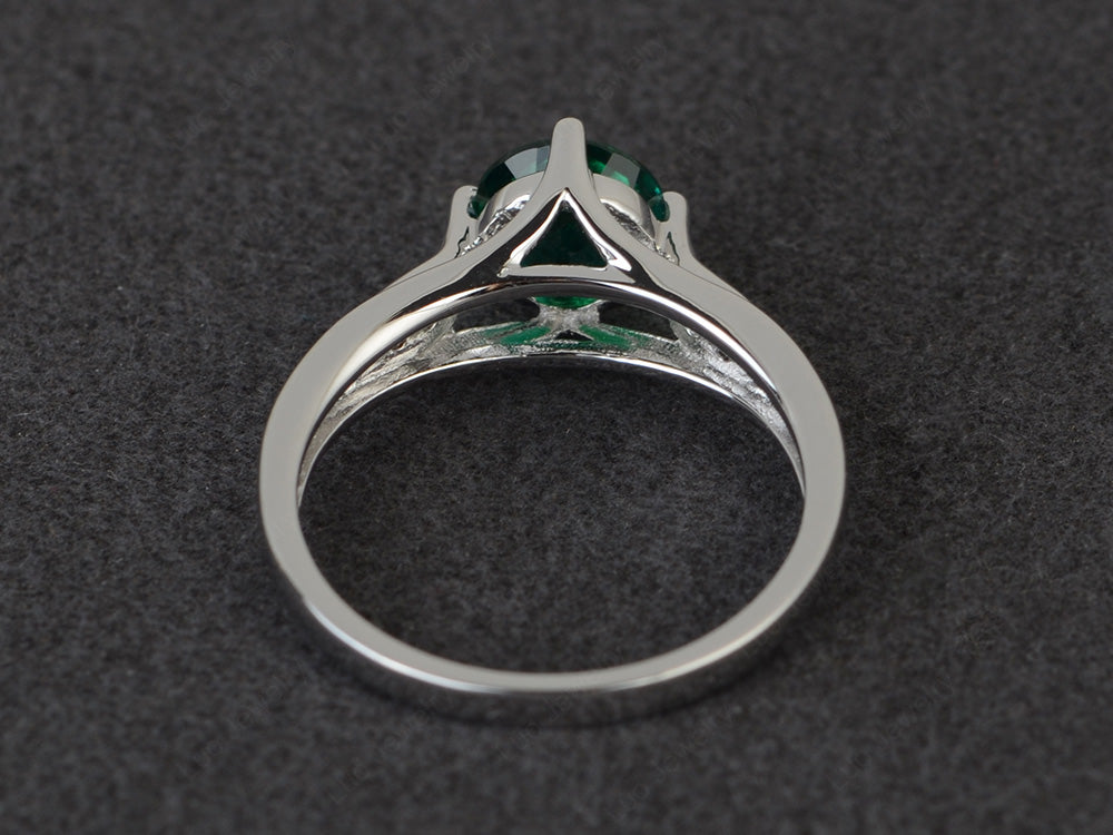 Vintage Round Cut Lab Emerald Ring Sterling Silver - LUO Jewelry