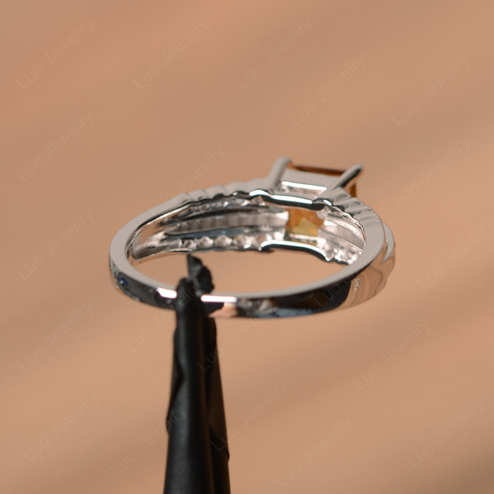 Square Cut Citrine Art Deco Ring Silver - LUO Jewelry
