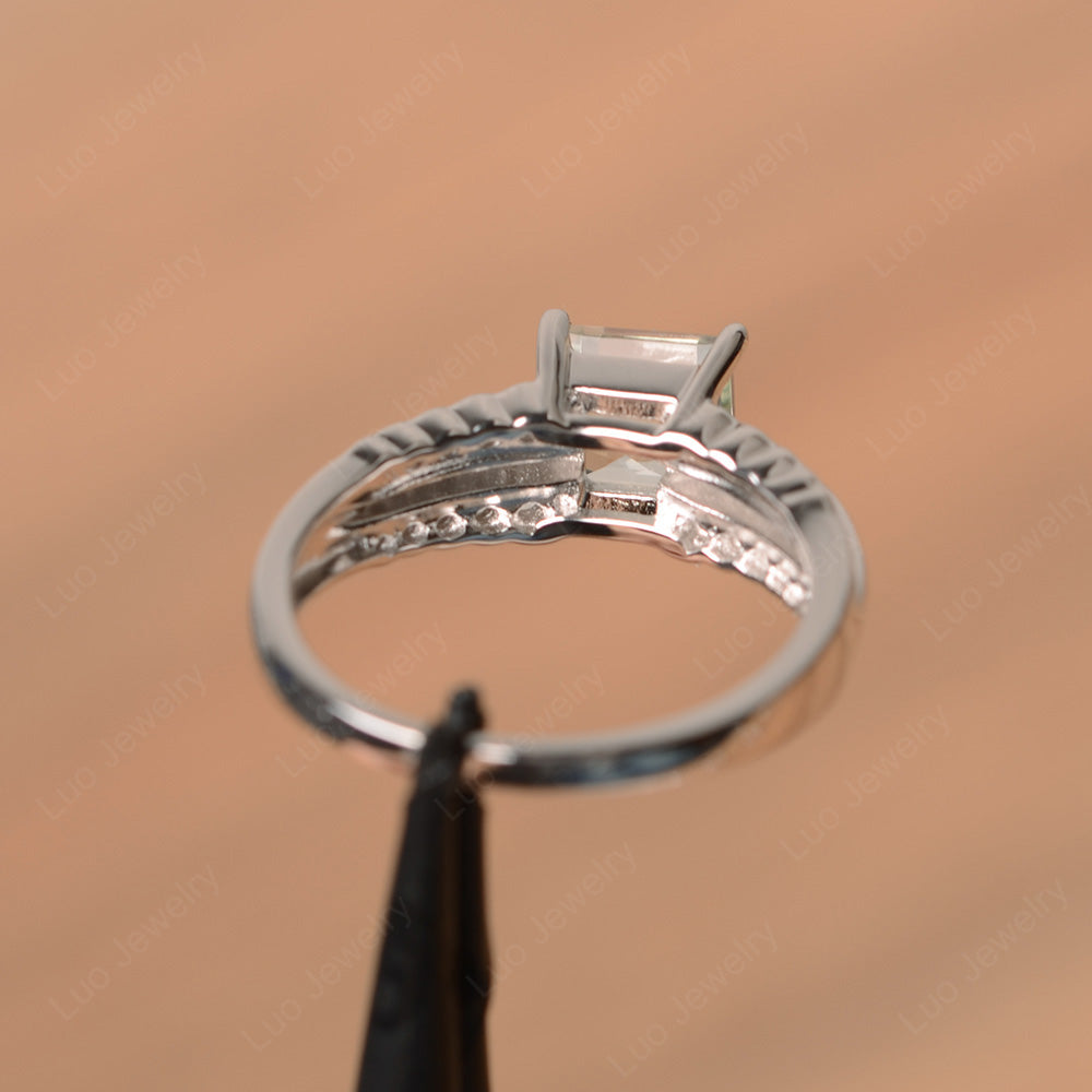 Square Cut Green Amethyst Art Deco Ring Silver - LUO Jewelry