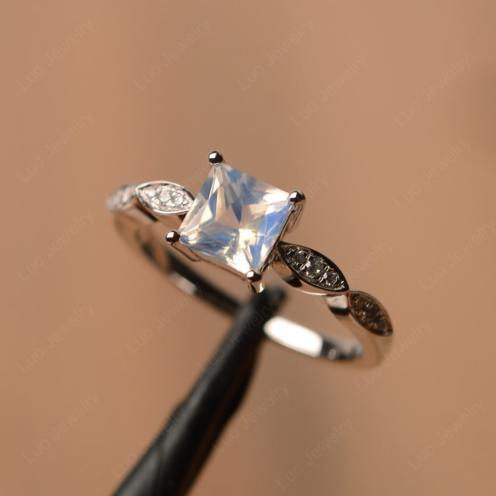 Princess Cut Moonstone Ring White Gold - LUO Jewelry