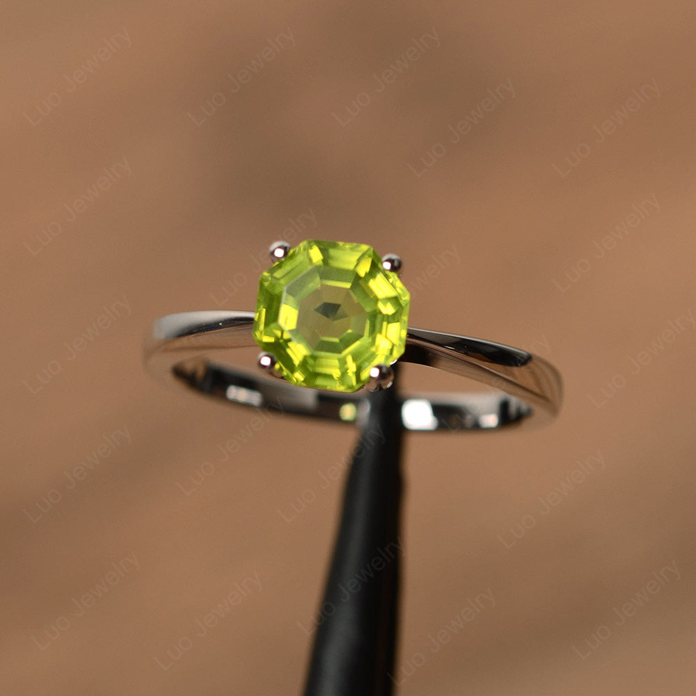 Octagon Cut Peridot Solitaire Ring White Gold - LUO Jewelry