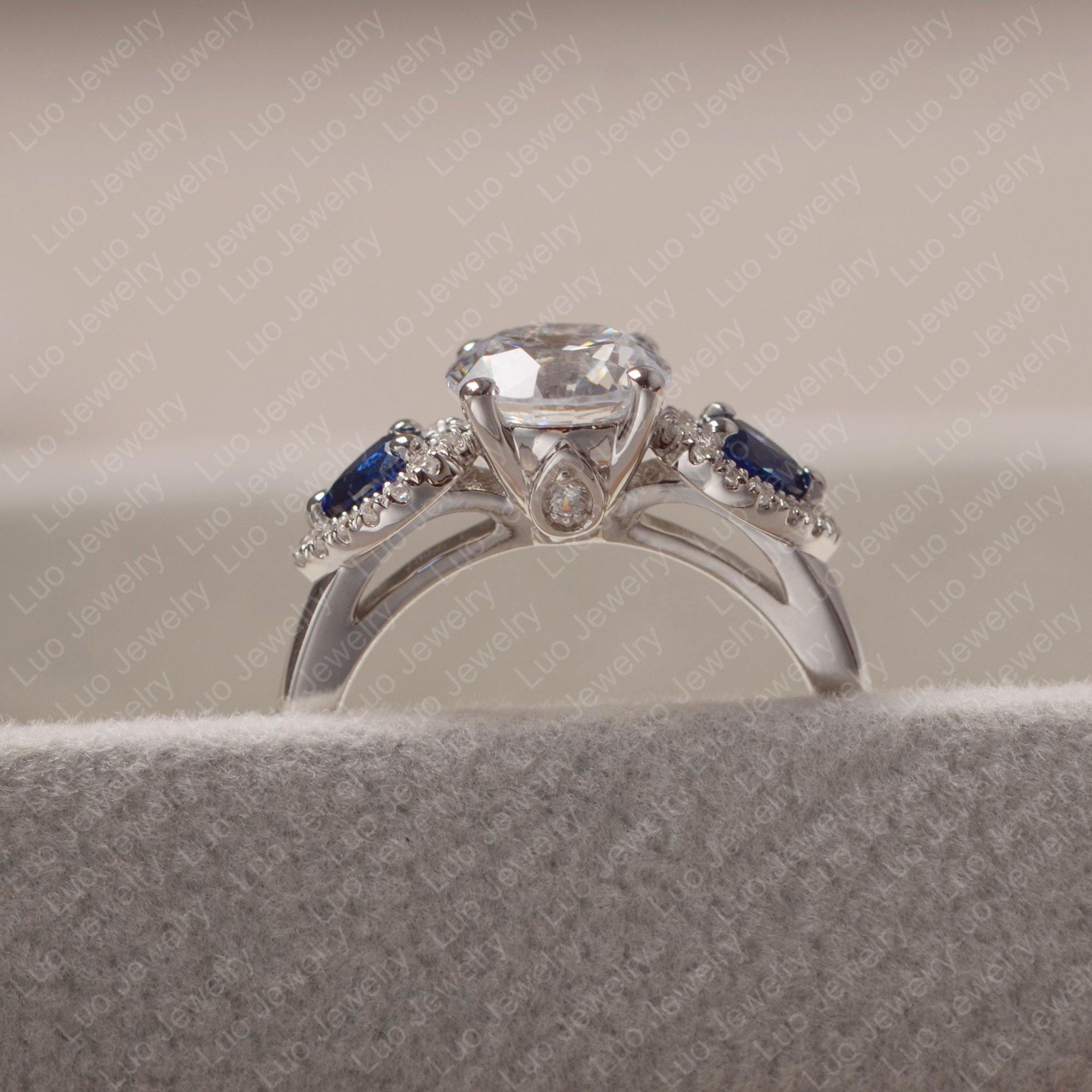 Cubic Zirconia Euro Shank Ring With Pear Side Stones - LUO Jewelry