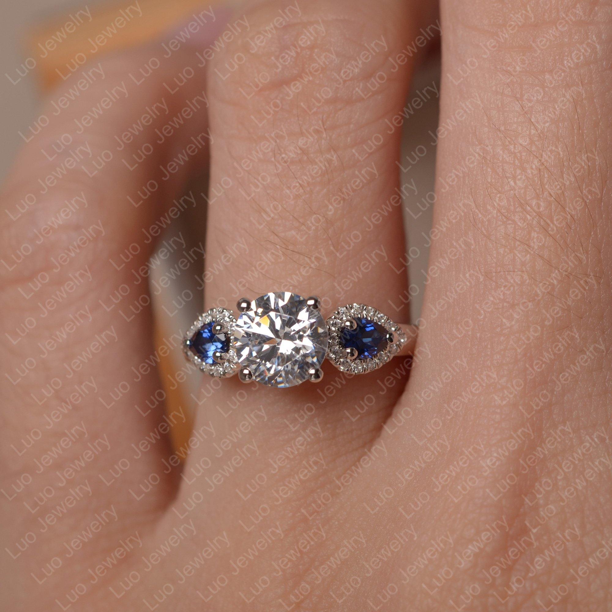 Cubic Zirconia Euro Shank Ring With Pear Side Stones - LUO Jewelry