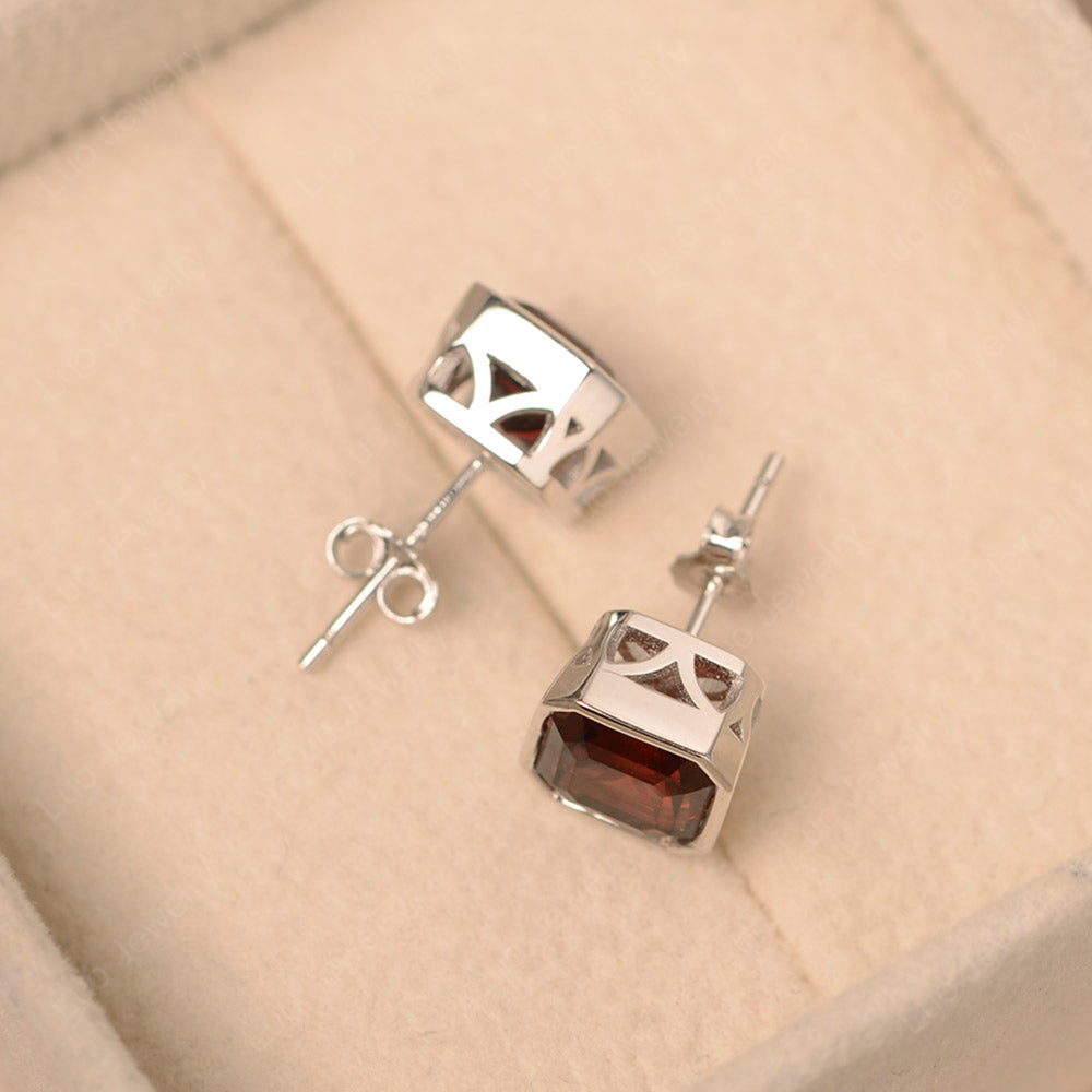 Asscher Cut Bezel Set Garnet Earrings Stud - LUO Jewelry