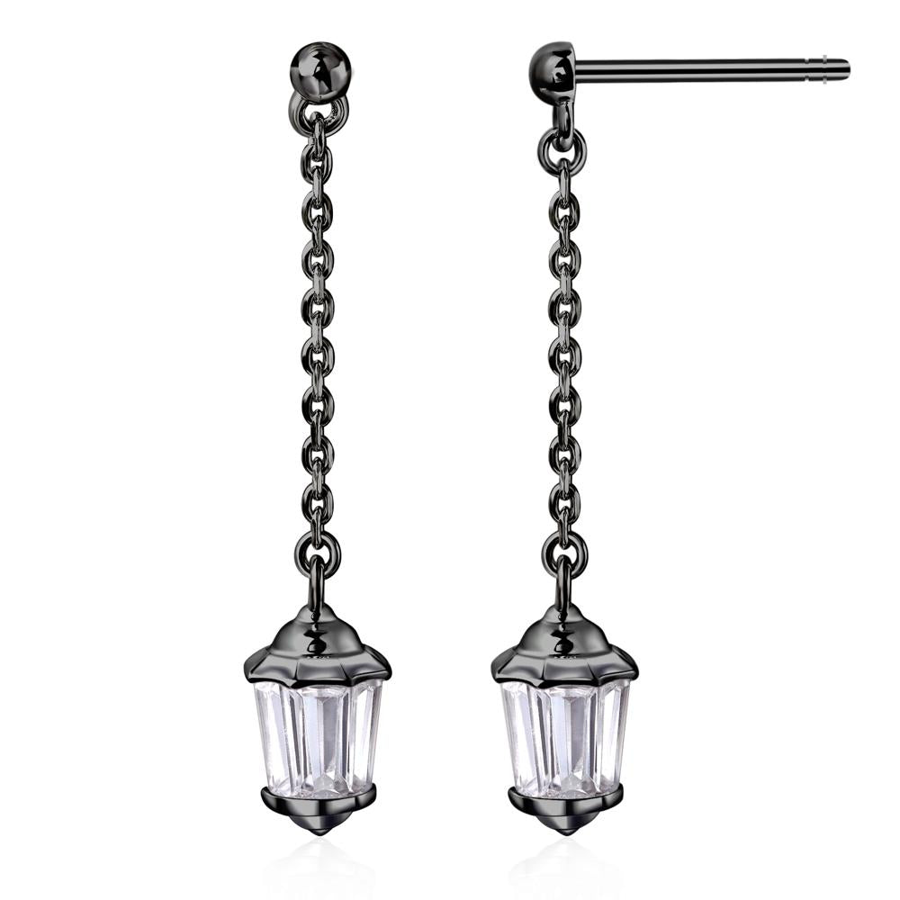 Cubic Zirconia Lantern Dangle Earrings - LUO Jewelry #metal_black finish sterling silver