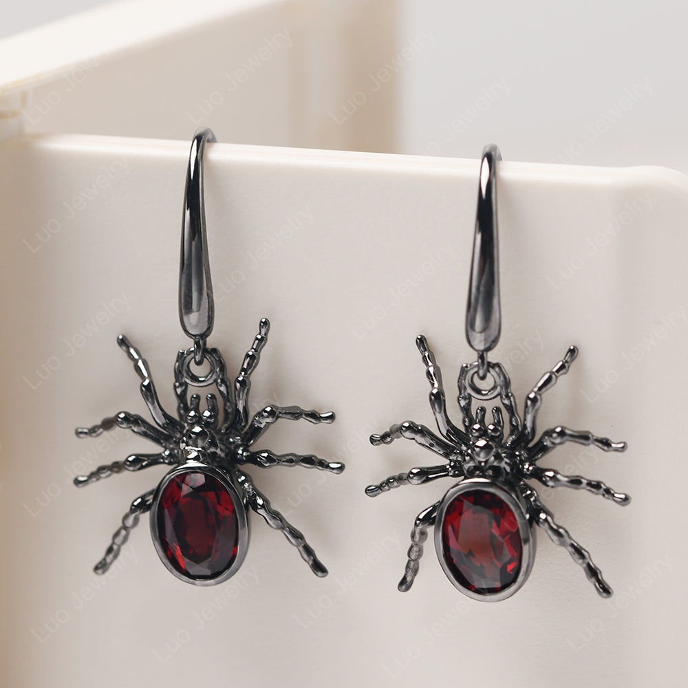 Garnet Bezel Set Spider Earrings Hook - LUO Jewelry