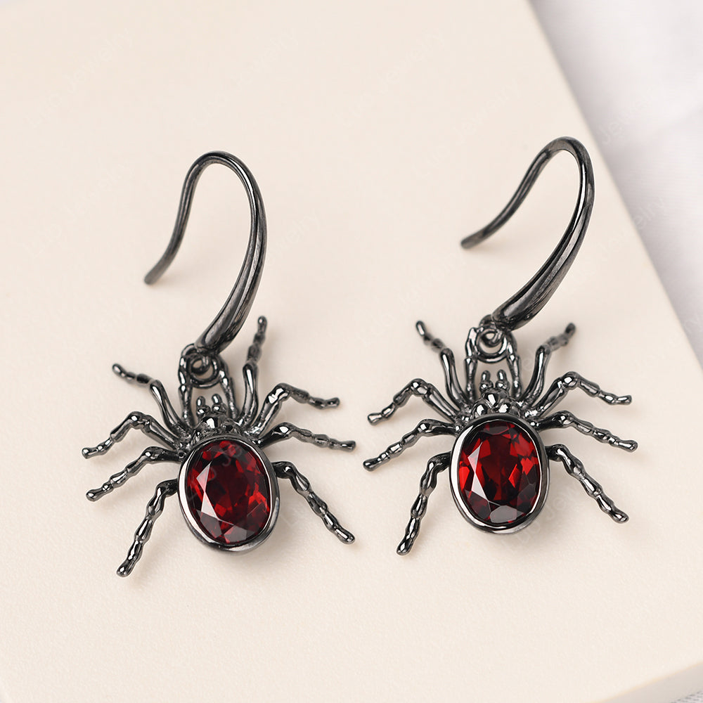 Garnet Bezel Set Spider Earrings Hook - LUO Jewelry