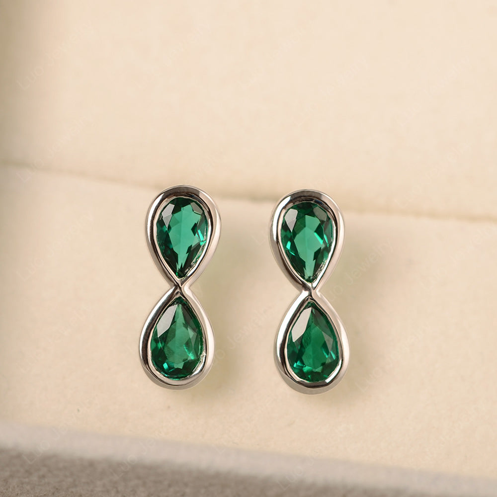 Lab Emerald Two Stone Earrings Stud - LUO Jewelry
