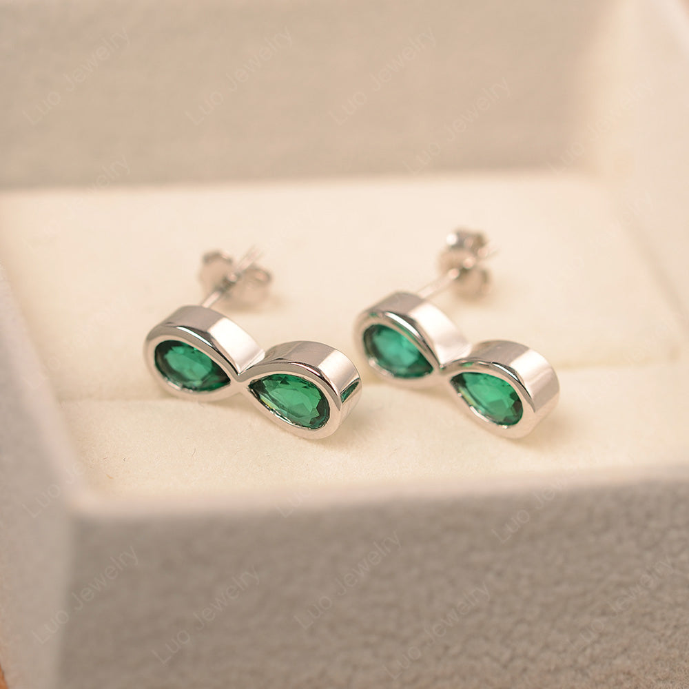 Lab Emerald Two Stone Earrings Stud - LUO Jewelry