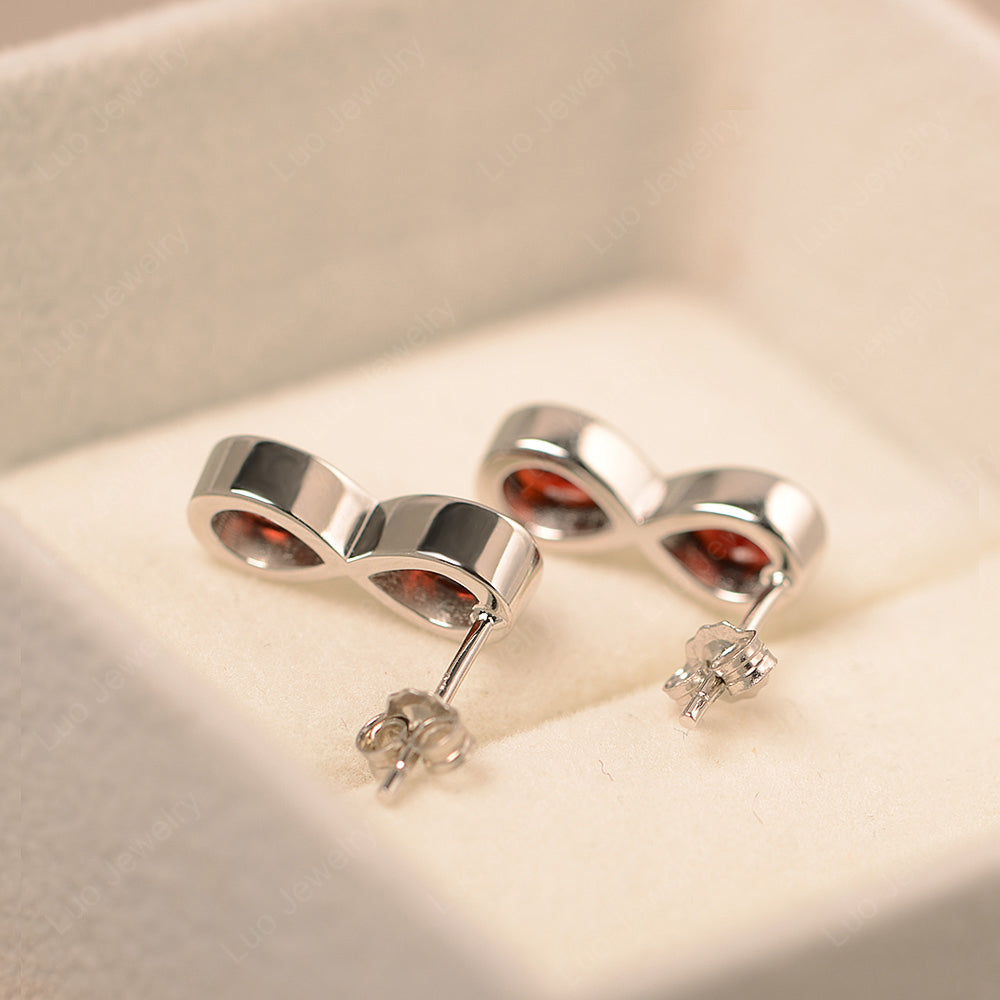 Garnet Two Stone Earrings Stud - LUO Jewelry