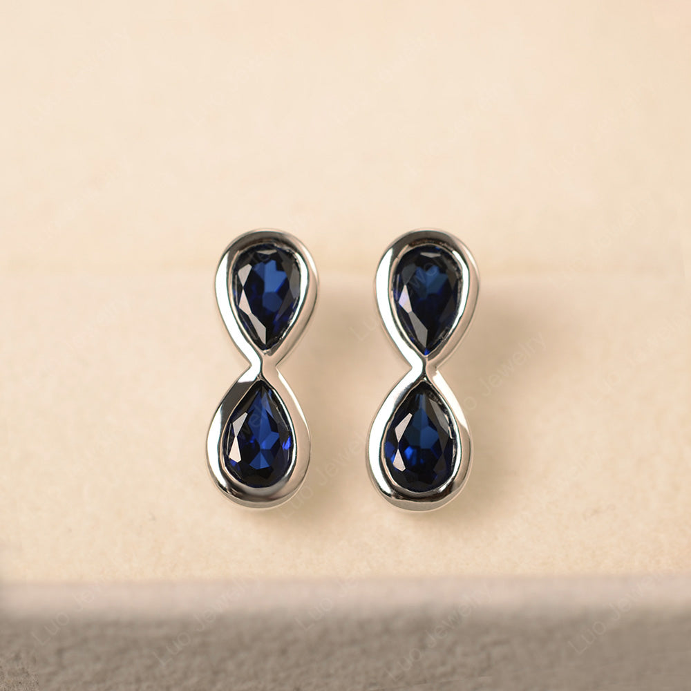Lab Sapphire Two Stone Earrings Stud - LUO Jewelry