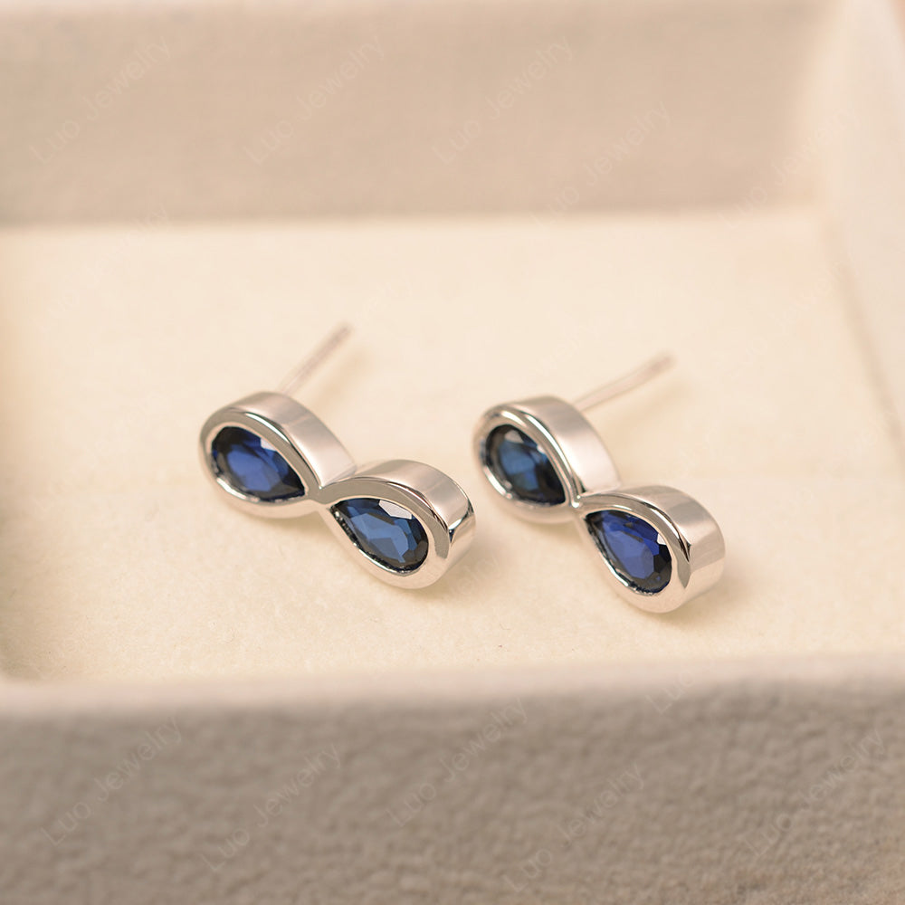 Lab Sapphire Two Stone Earrings Stud - LUO Jewelry