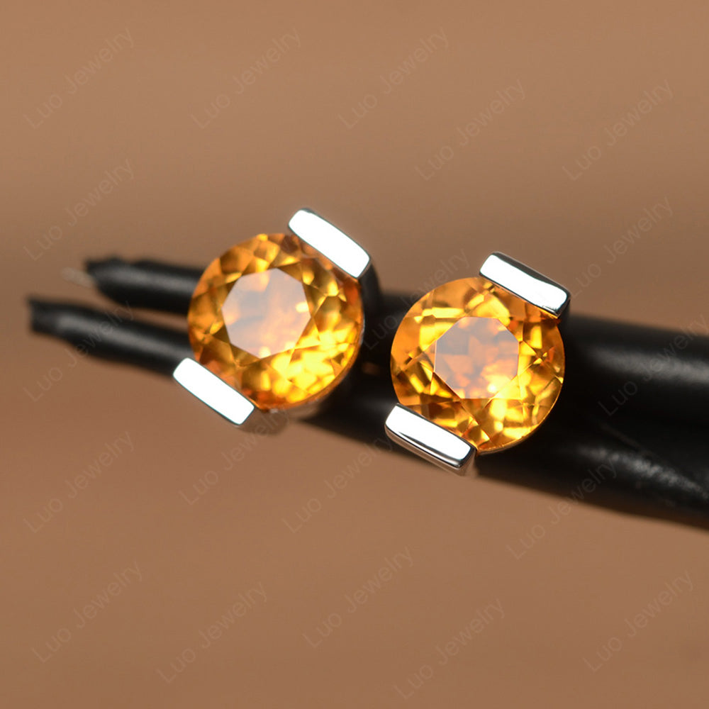 Citrine Bezel Set Earrings Stud - LUO Jewelry