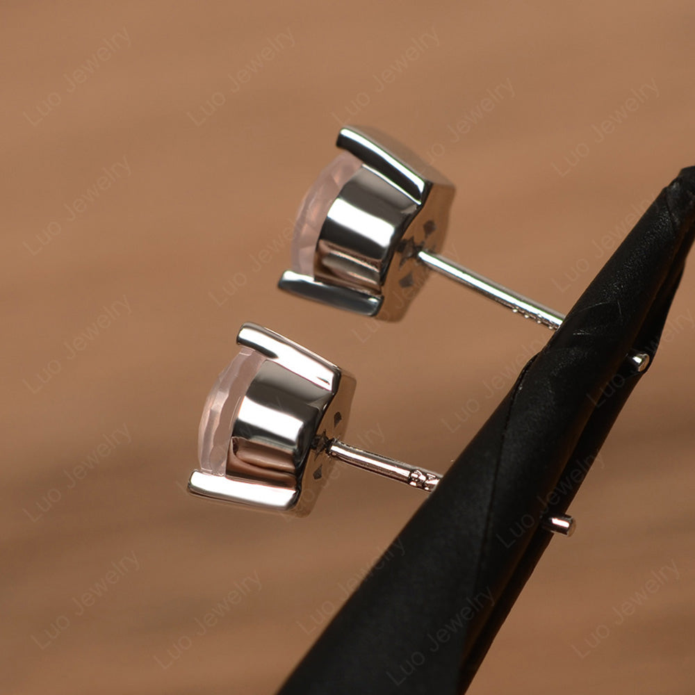 Rose Quartz Bezel Set Earrings Stud - LUO Jewelry