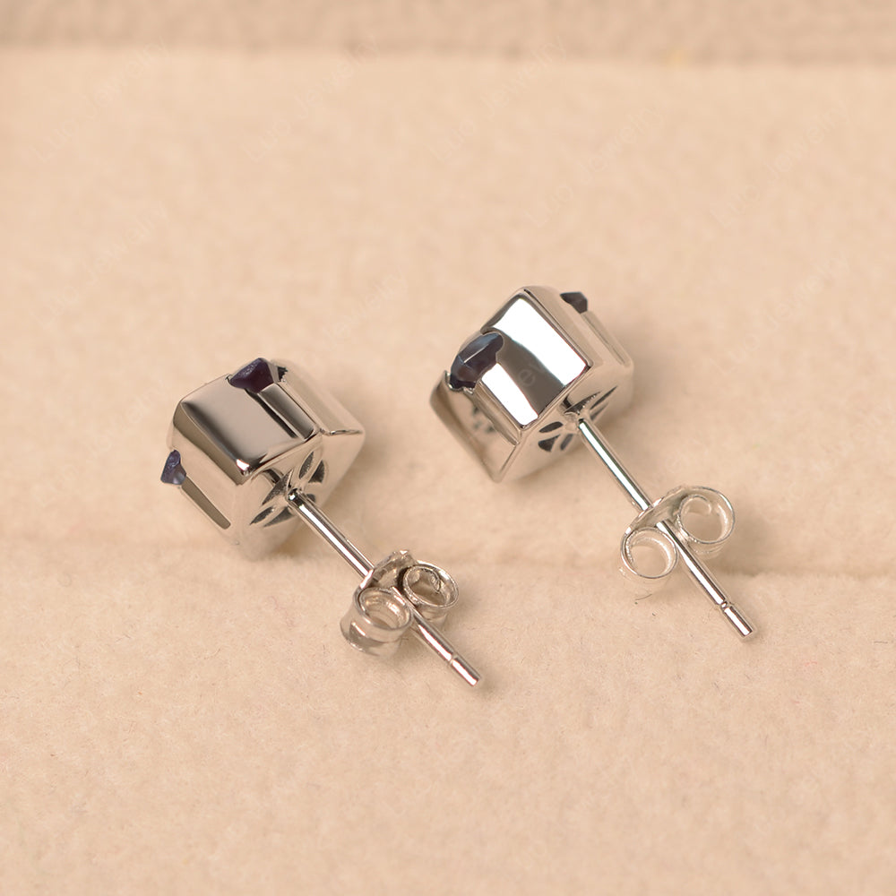 Trillion Cut Bezel Set Alexandrite Stud Earrings - LUO Jewelry