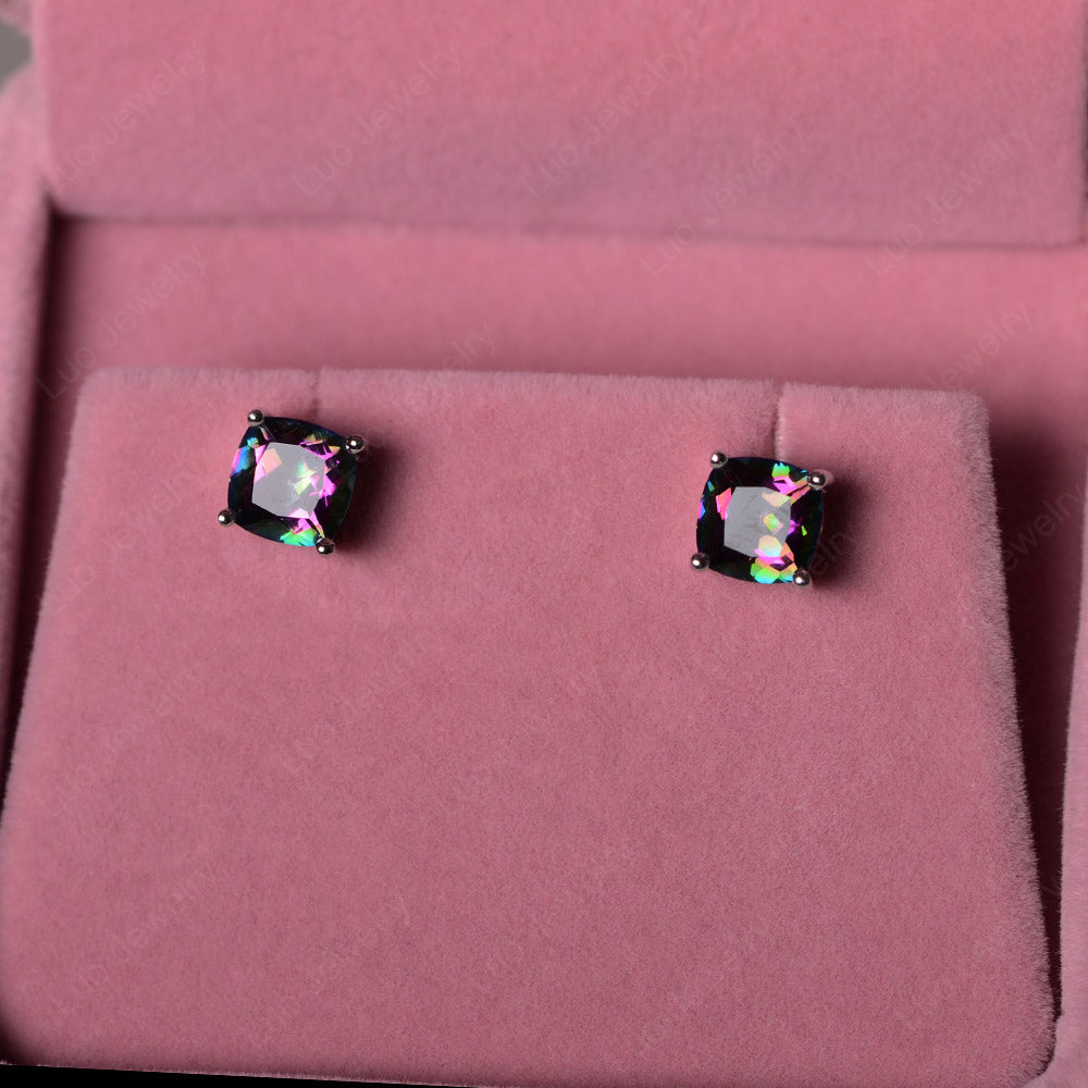 Cushion Cut Mystic Topaz Stud Earrings Silver - LUO Jewelry