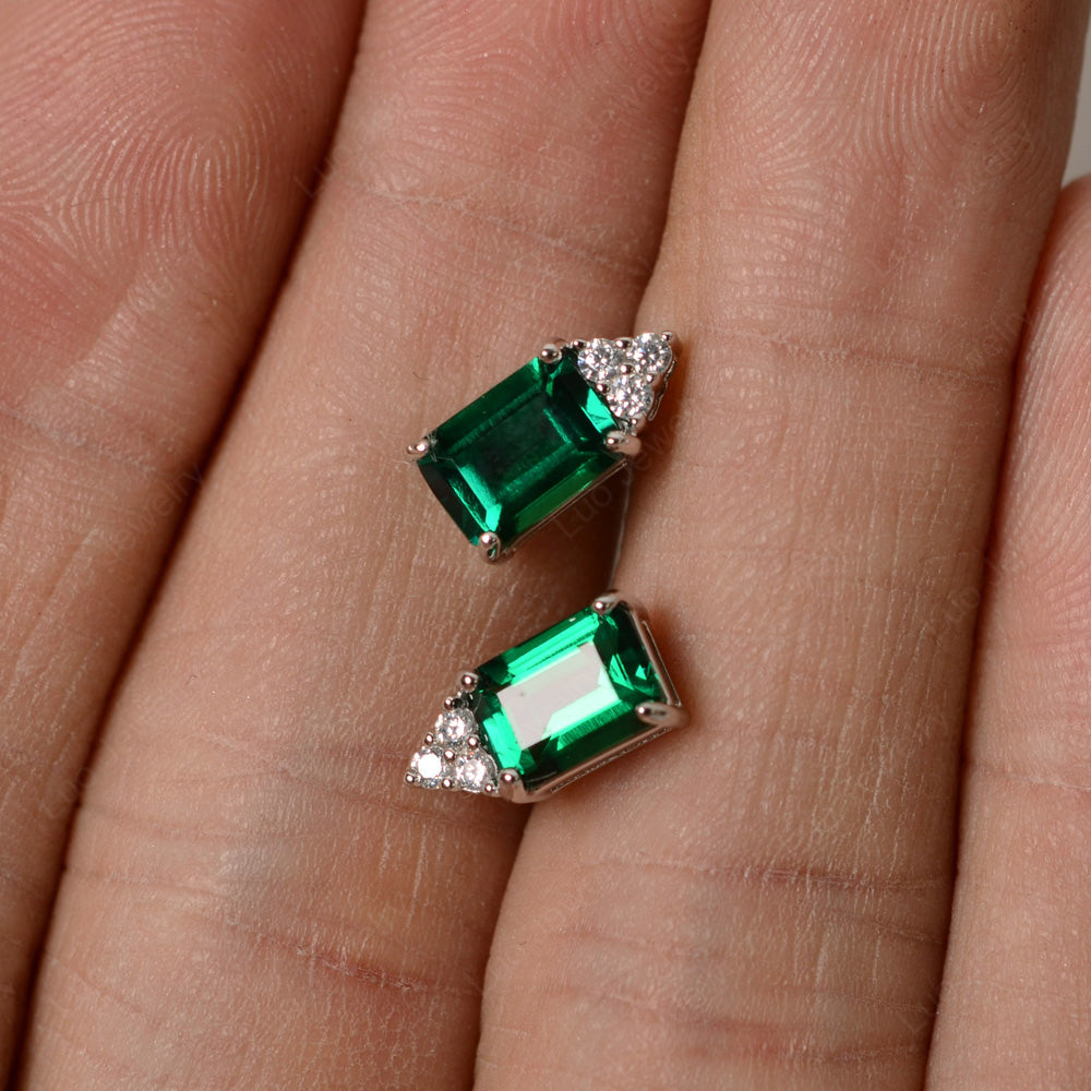 Emerald Cut Lab Emerald Stud Earrings Silver - LUO Jewelry