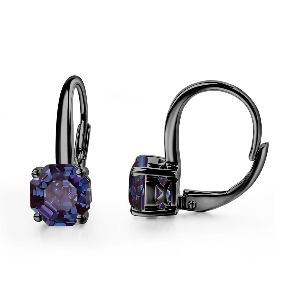 Octagon Cut Lab Grown Alexandrite Leverback Earrings - LUO Jewelry #metal_black finish sterling silver