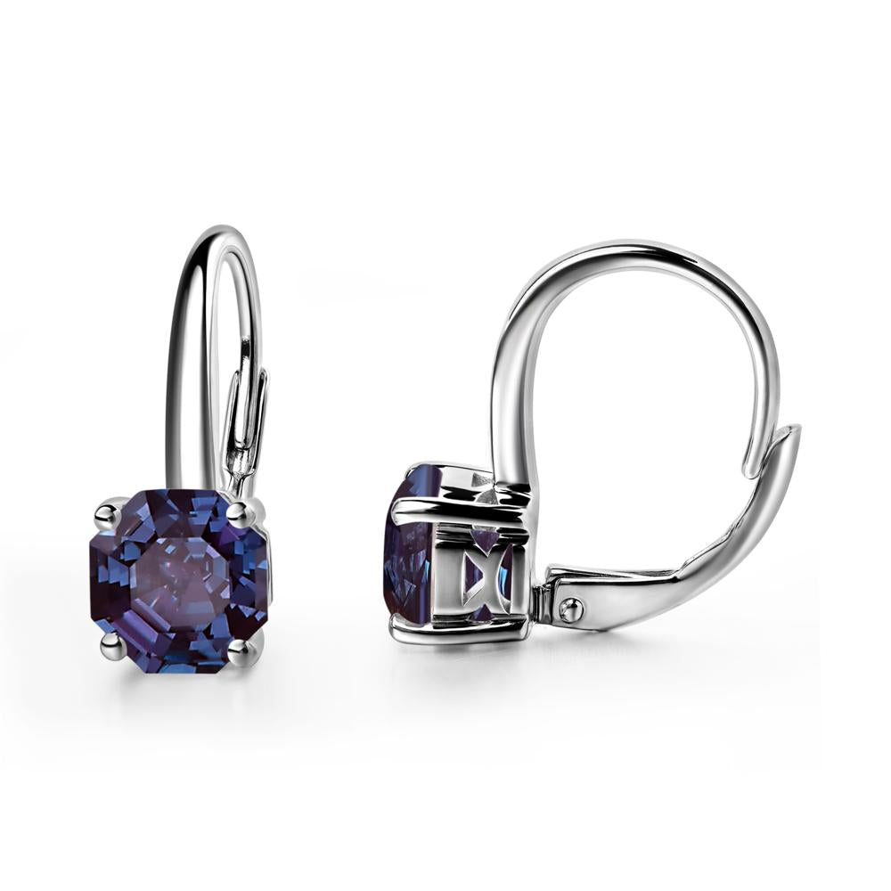 Octagon Cut Lab Grown Alexandrite Leverback Earrings - LUO Jewelry #metal_sterling silver