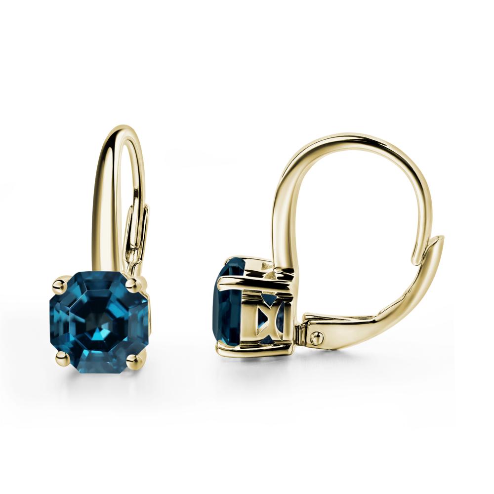 Octagon Cut London Blue Topaz Leverback Earrings - LUO Jewelry #metal_14k yellow gold