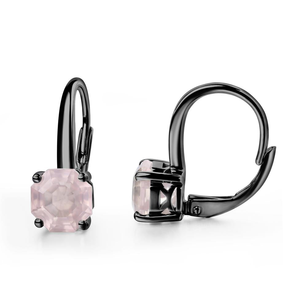 Octagon Cut Rose Quartz Leverback Earrings - LUO Jewelry #metal_black finish sterling silver