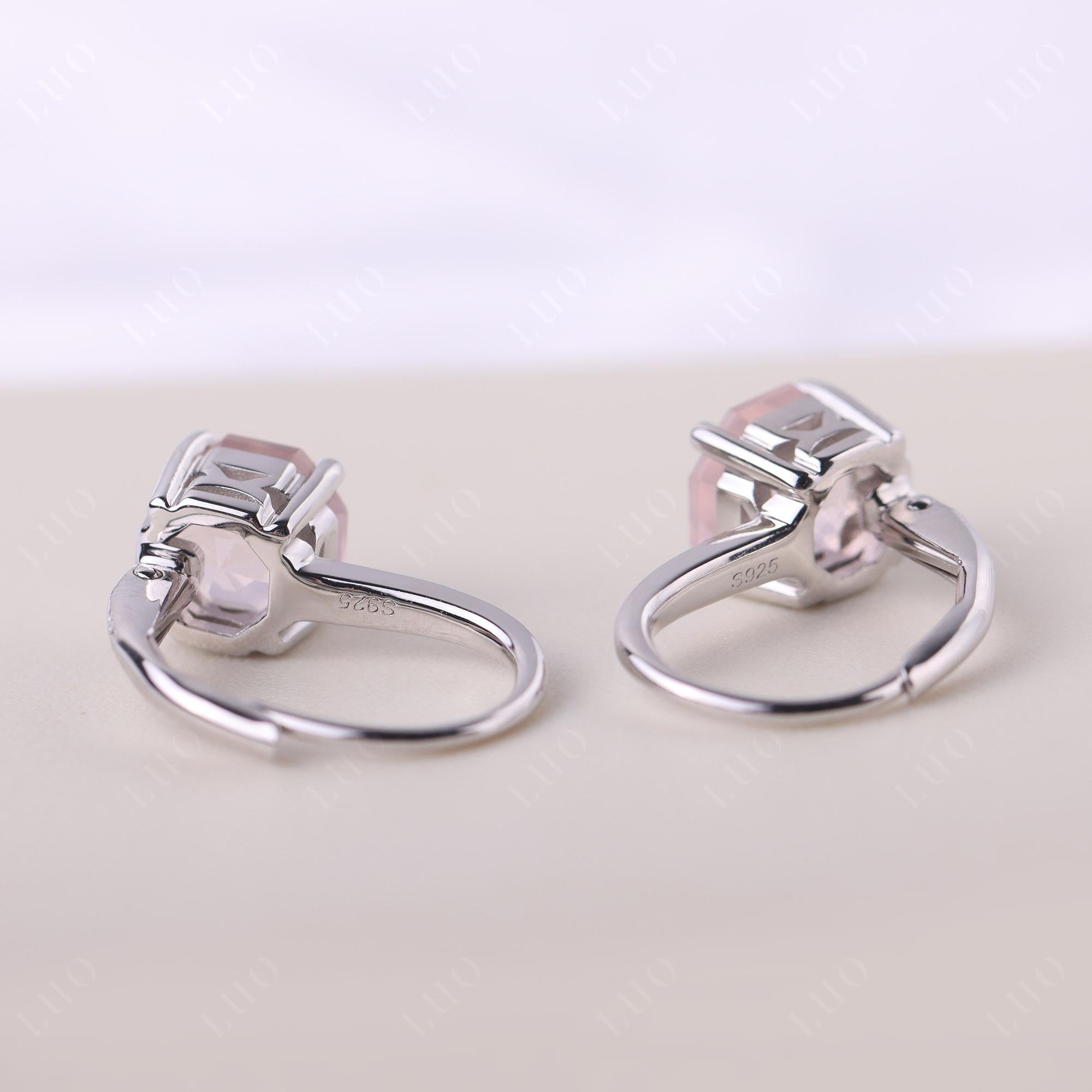 Octagon Cut Rose Quartz Leverback Earrings - LUO Jewelry