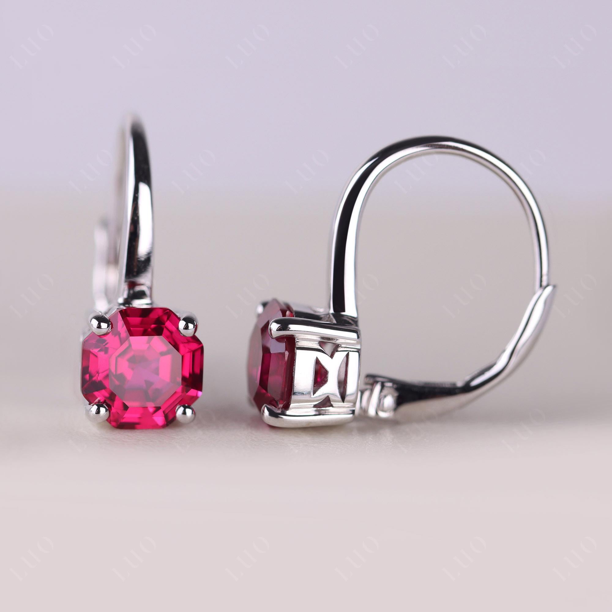 Octagon Cut Ruby Leverback Earrings - LUO Jewelry
