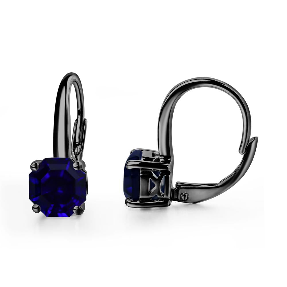 Octagon Cut Lab Created Sapphire Leverback Earrings - LUO Jewelry #metal_black finish sterling silver