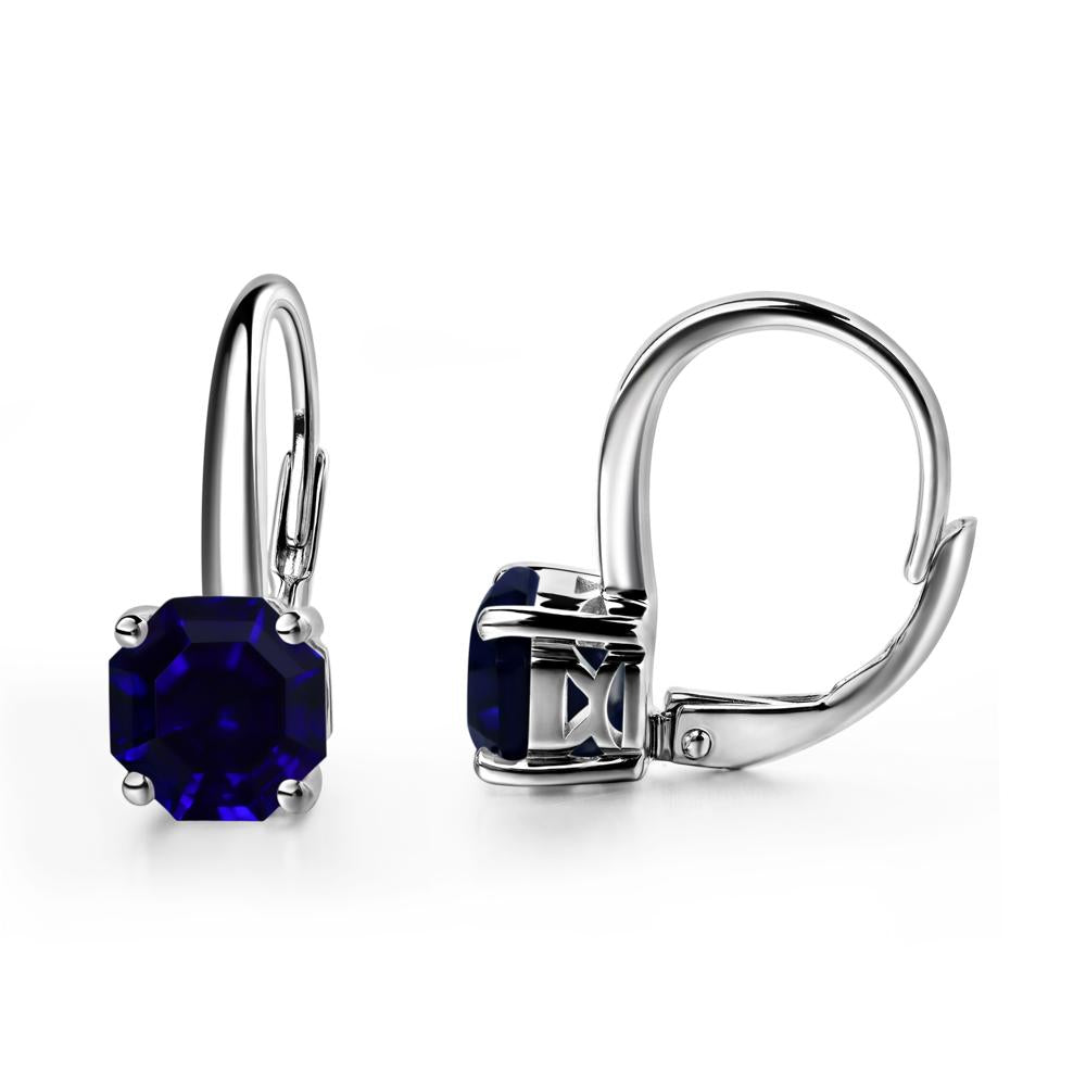 Octagon Cut Lab Created Sapphire Leverback Earrings - LUO Jewelry #metal_sterling silver