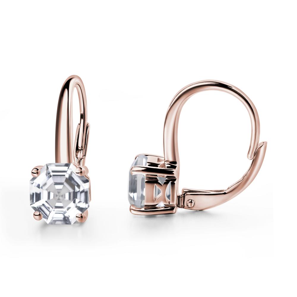 Octagon Cut White Topaz Leverback Earrings - LUO Jewelry #metal_14k rose gold