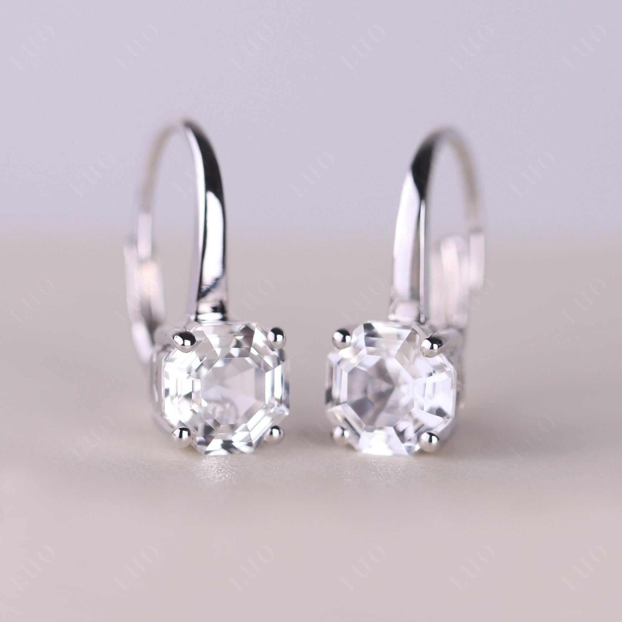 Octagon Cut White Topaz Leverback Earrings - LUO Jewelry