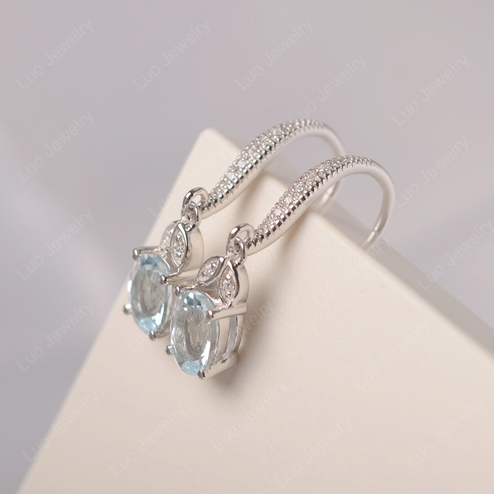 Oval Aquamarine Dangling Earrings Silver - LUO Jewelry