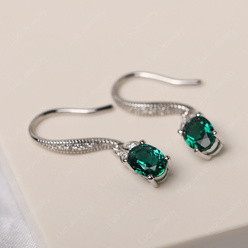 Oval Emerald Dangling Earrings Silver - LUO Jewelry