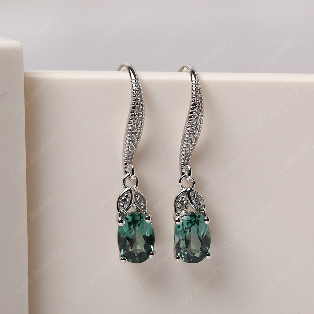 Oval Green Sapphire Dangling Earrings Silver - LUO Jewelry