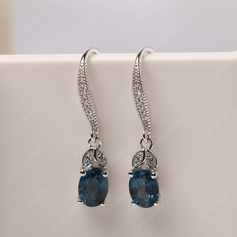 Oval London Blue Topaz Dangling Earrings Silver - LUO Jewelry